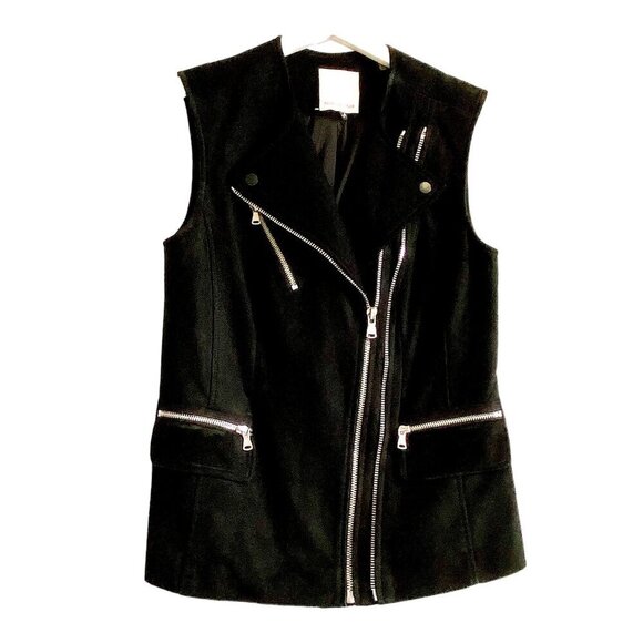 Rebecca Taylor Black Lamb Leather Moto Vest with Wool‎ Lapel, Size XS - Picture 1 of 15